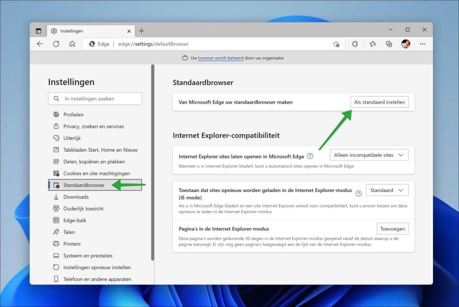 Microsoft Edge als standaardbrowser instellen