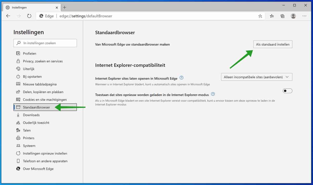 Microsoft edge standaard browser instellen in windows