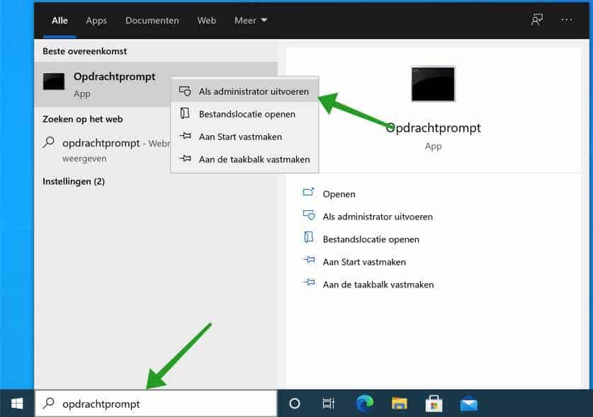 Opdrachtprompt uitvoeren als administrator