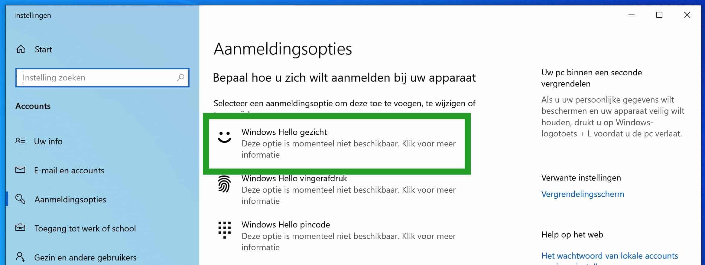 Windows hello is not available