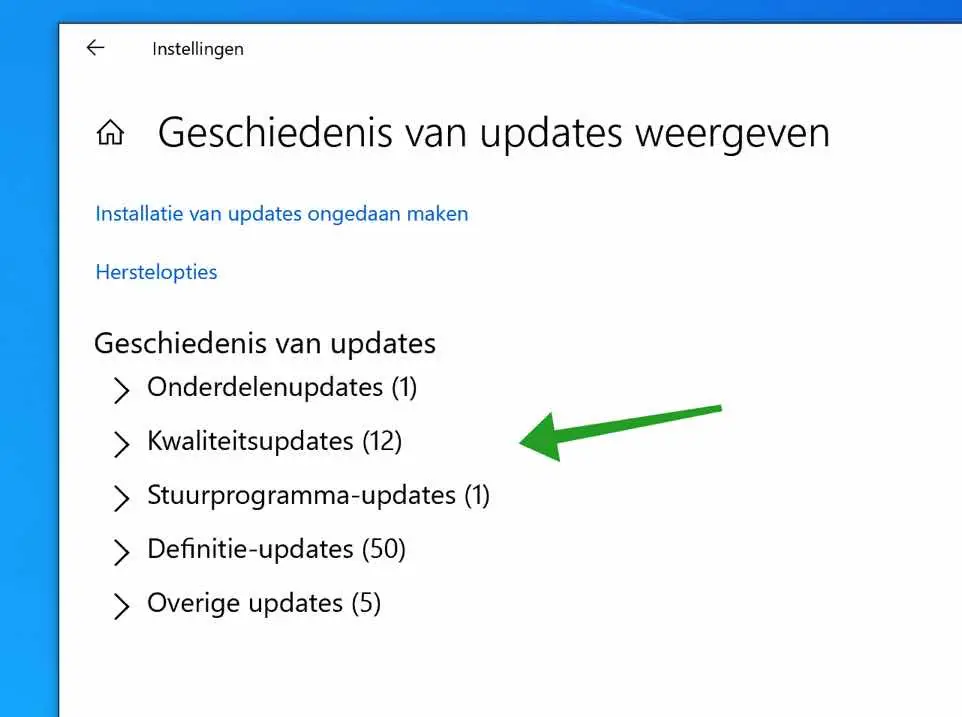 Windows update historie