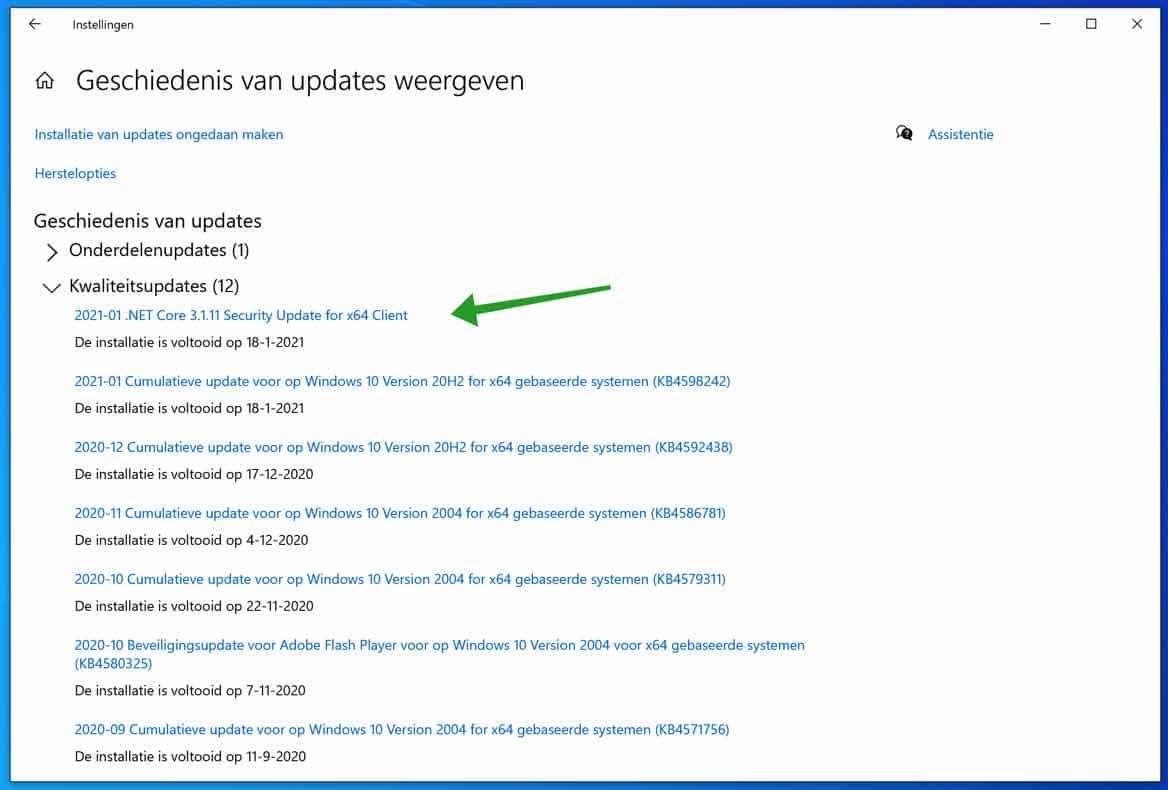 Windows updates weergeven