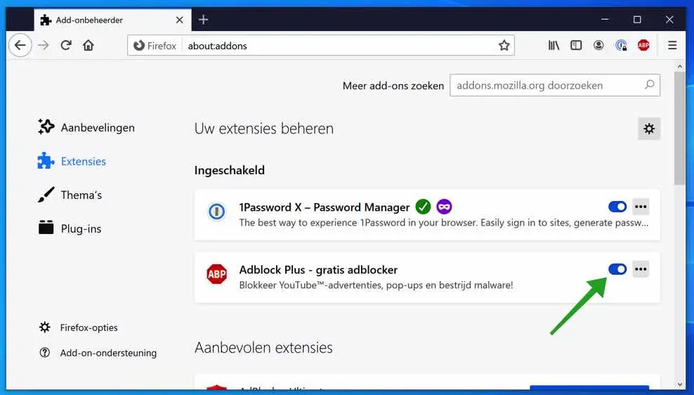 addon uitschakelen in firefox