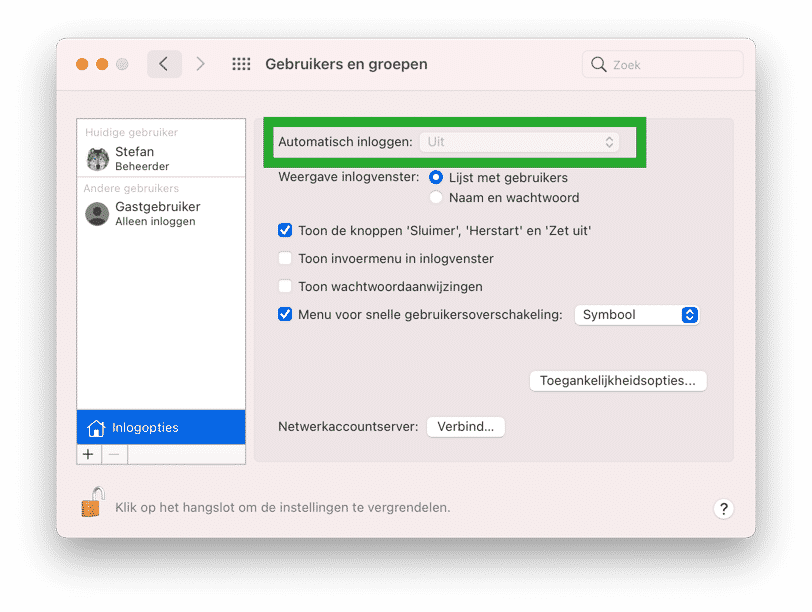automatisch inloggen mac