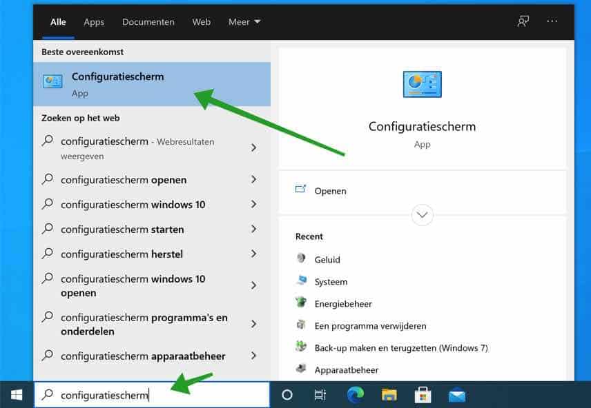 configuratiescherm openen