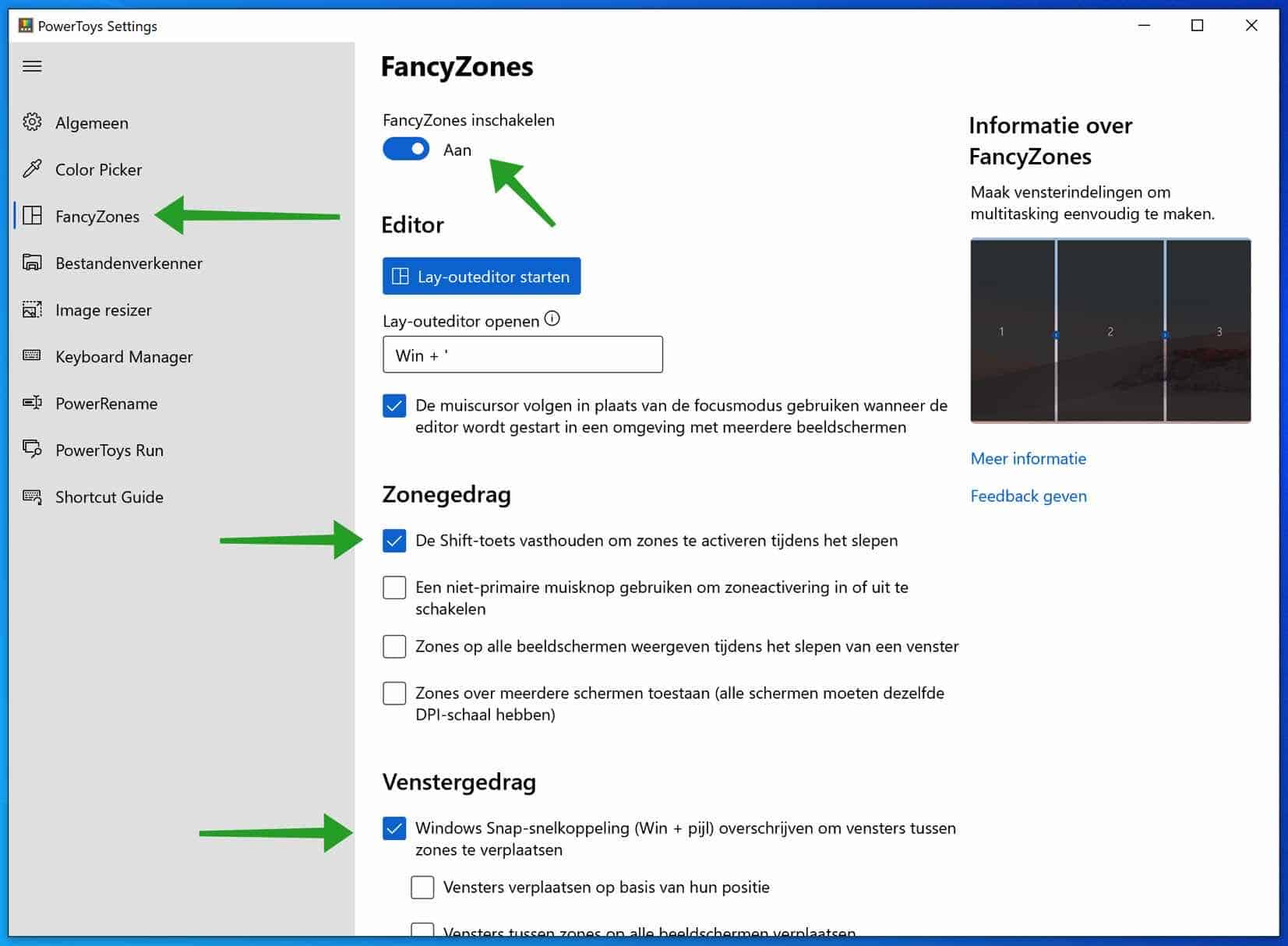 fancyzones instellingen wijzigen