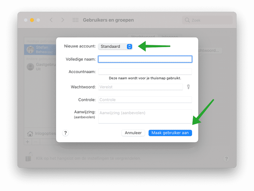 gebruikers aanmaken in mac