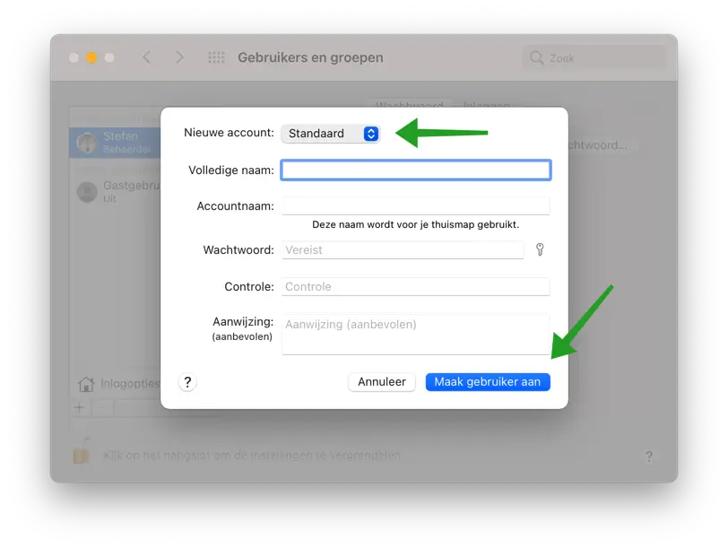 gebruikers aanmaken in mac