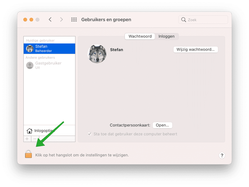 gebruikers en groepen instellingen mac