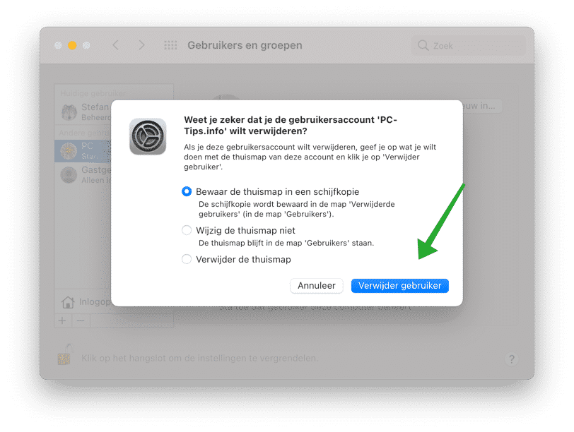 gebruikersaccount verwijderen bevestigen mac