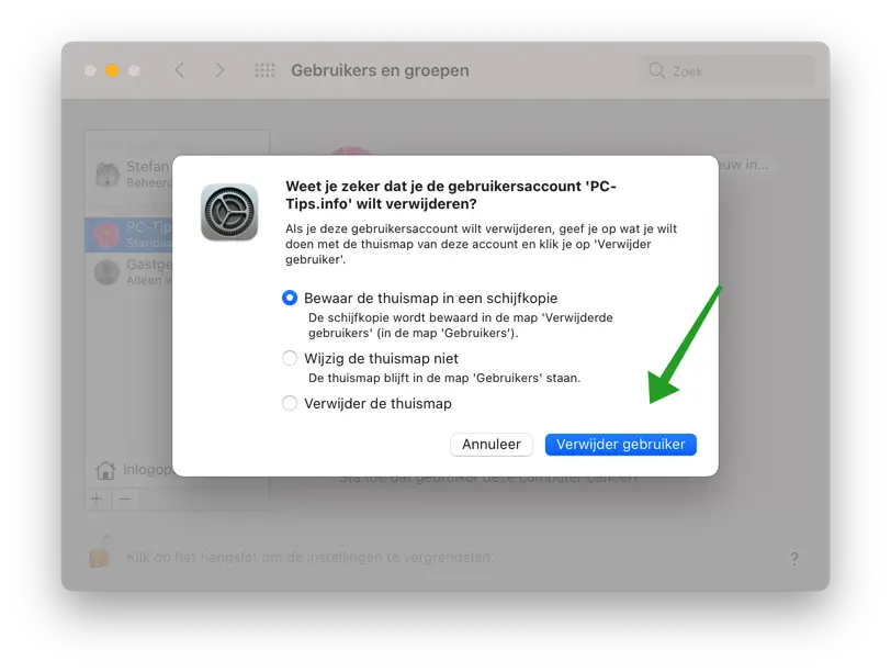 gebruikersaccount verwijderen bevestigen mac