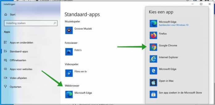 Chrome, Firefox of MS Edge instellen als standaard browser
