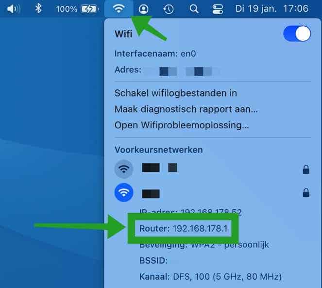 ip adres van router mac status menu