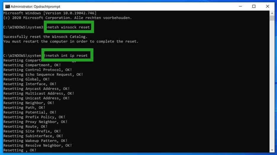 ip configuratie resetten