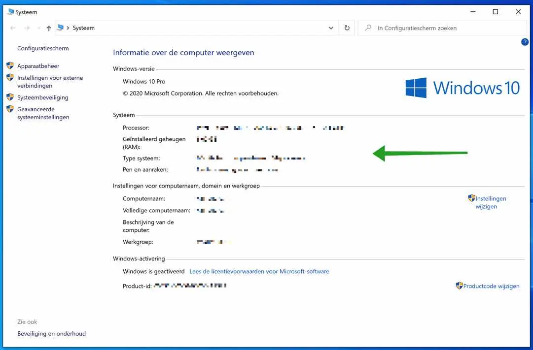 klassieke systeem informatie windows 10
