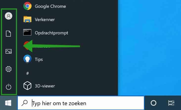 linker menu aanpassen start menu windows 10