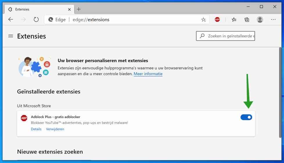 microsoft edge extensie uitschakelen