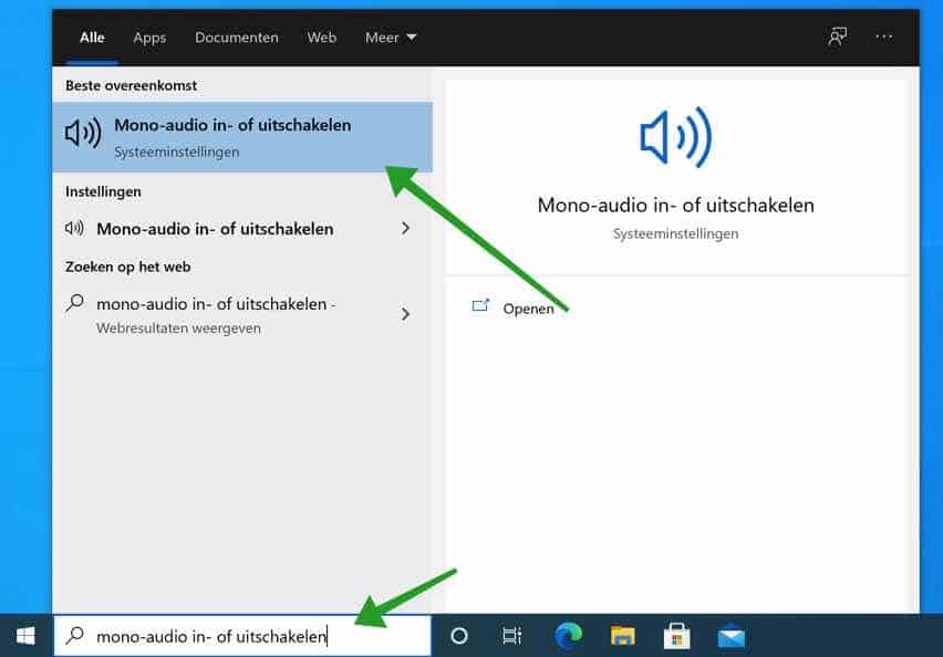 mono-audio in- of uitschakelen