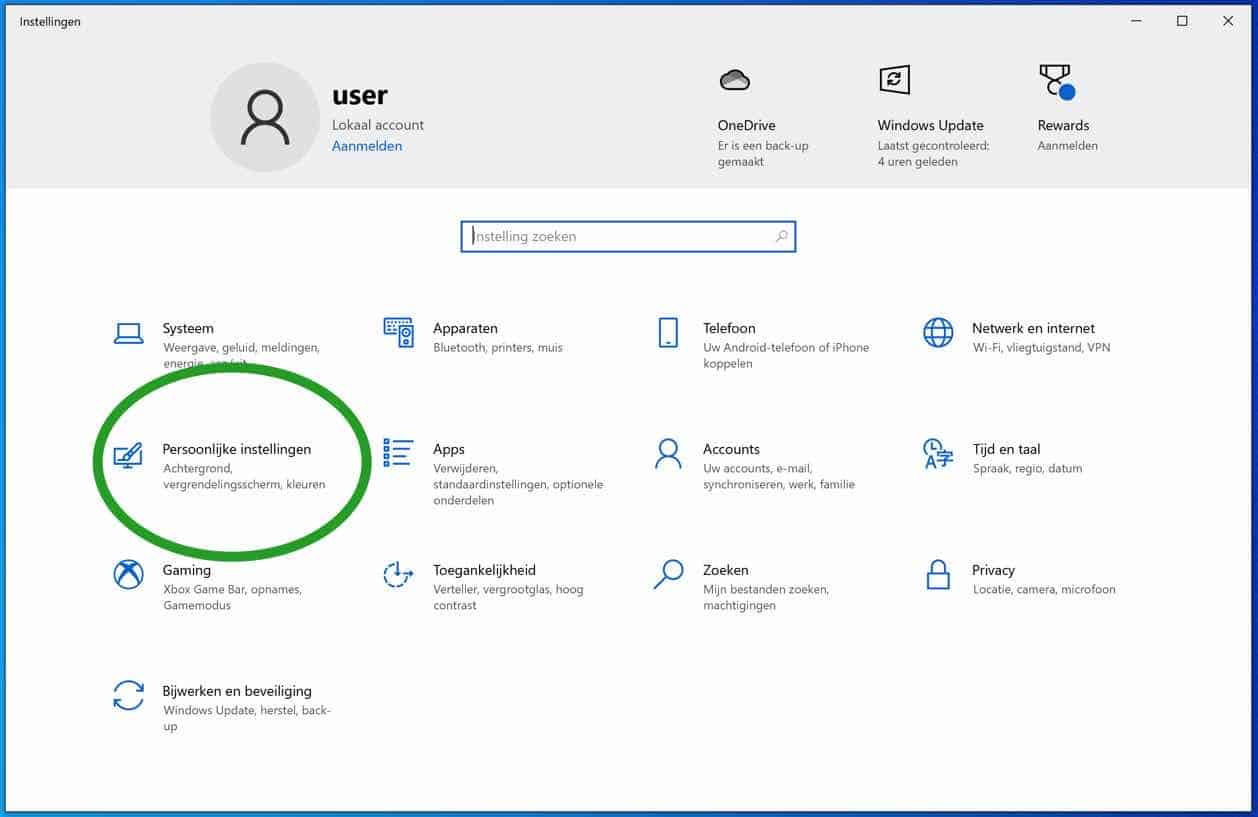 persoonlijke start menu instellingen windows 10