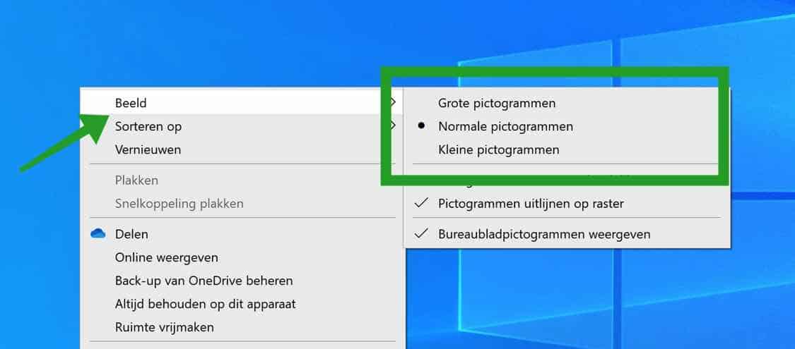 pictogrammen in windows aanpassen in grootte