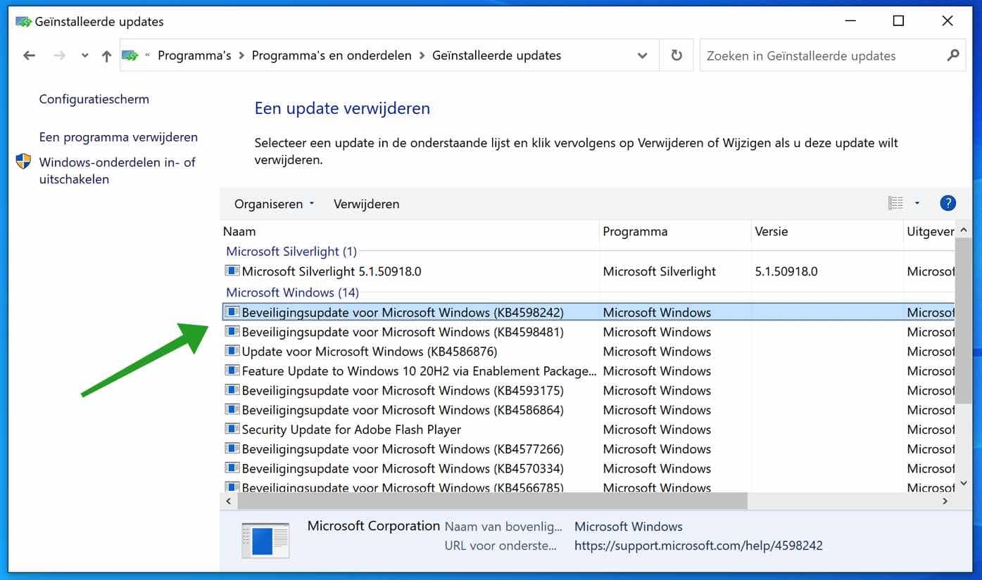 View recently installed Windows updates