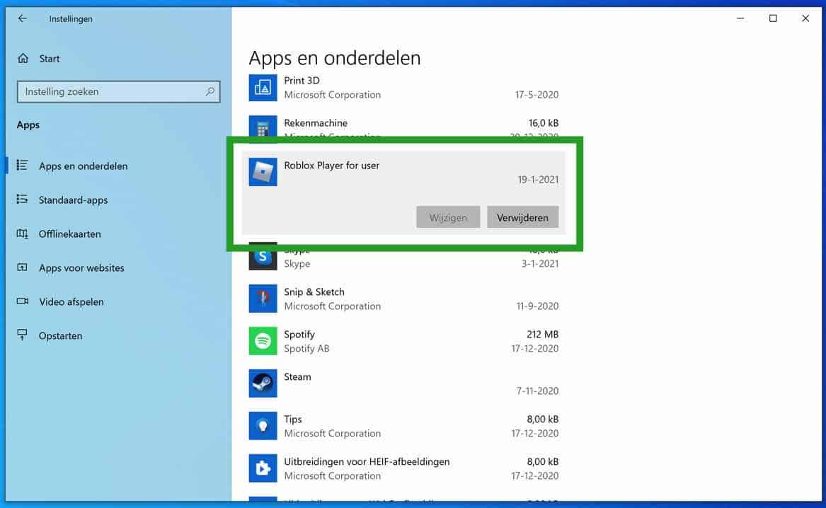 roblox verwijderen