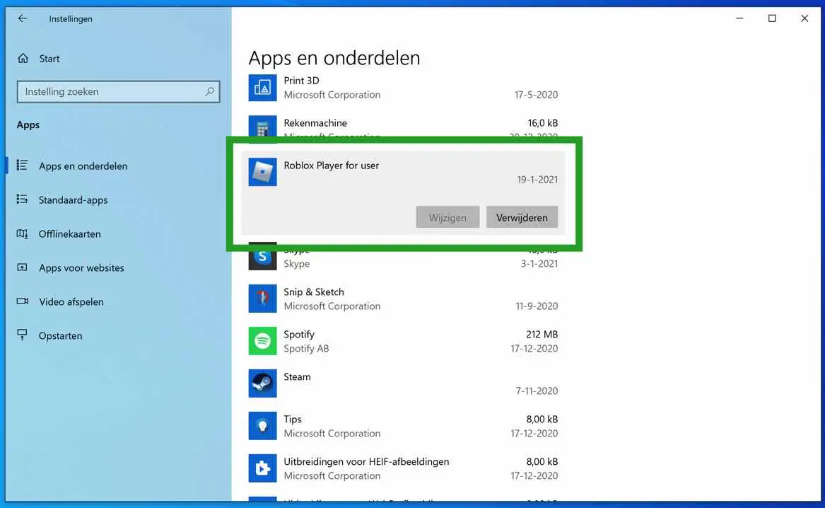 roblox verwijderen