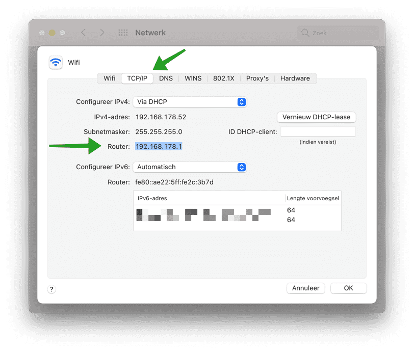 router ip mac via systeeminstellingen