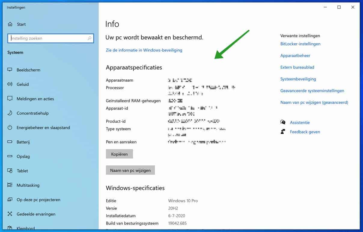 systeem informatie windows 10