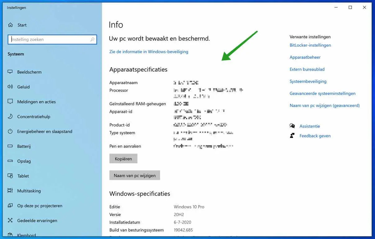 systeem informatie windows 10