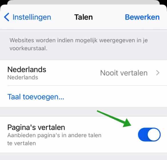 website vertalen uitschakelen in google chrome voor iphone