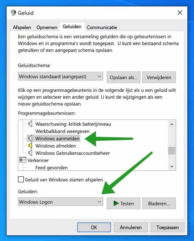 Windows 10 opstart (of afsluit) geluid inschakelen, uitschakelen of wijzigen