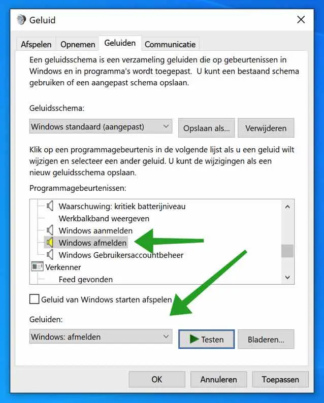windows afmeld geluid wijzigen