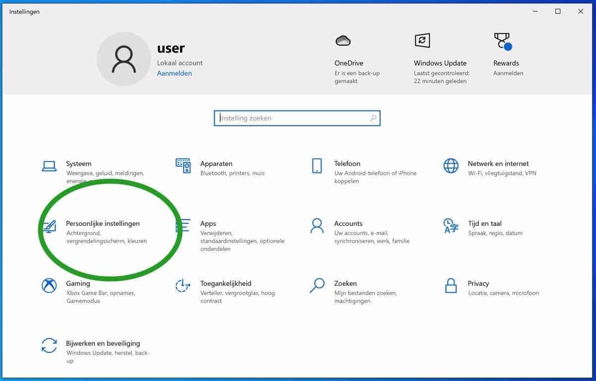windows persoonlijke instellingen