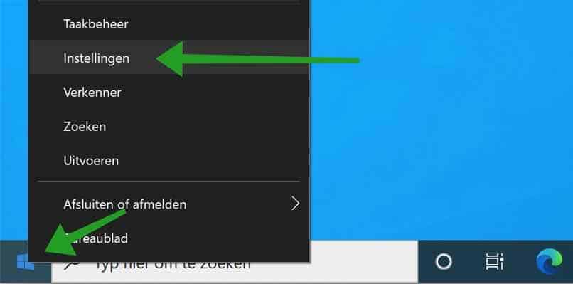 windows start menu instellingen