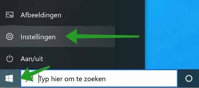 windows start menu instellingen