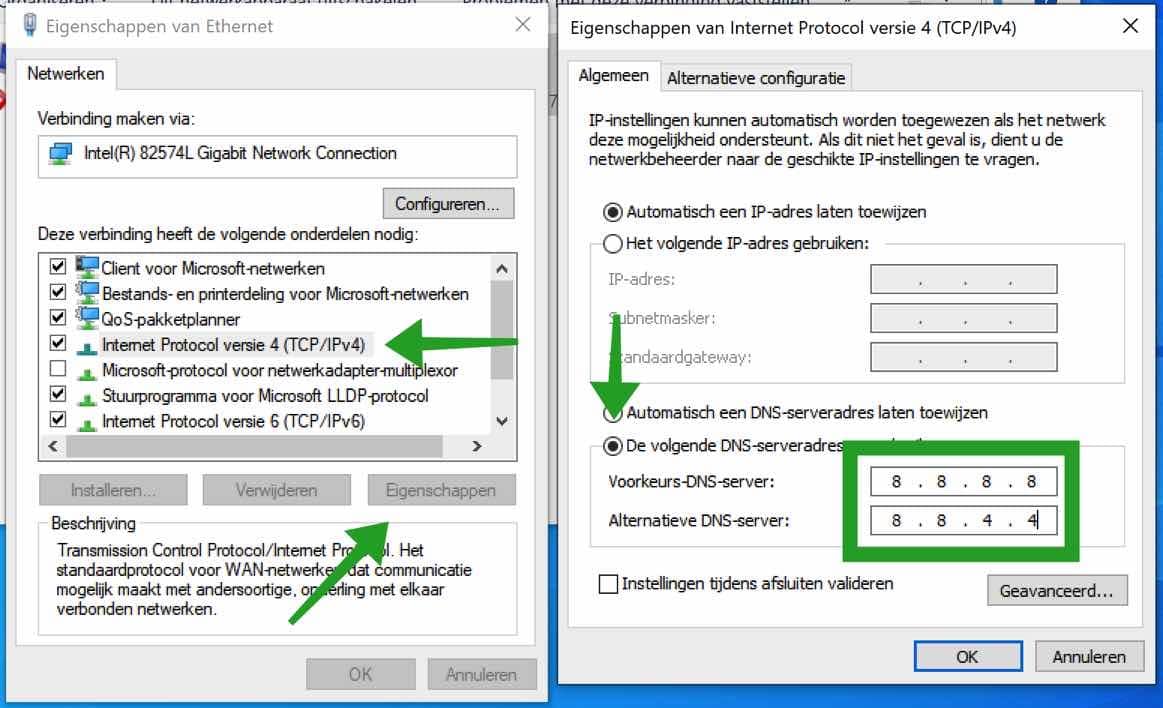 Alternatieve dns instellen in windows