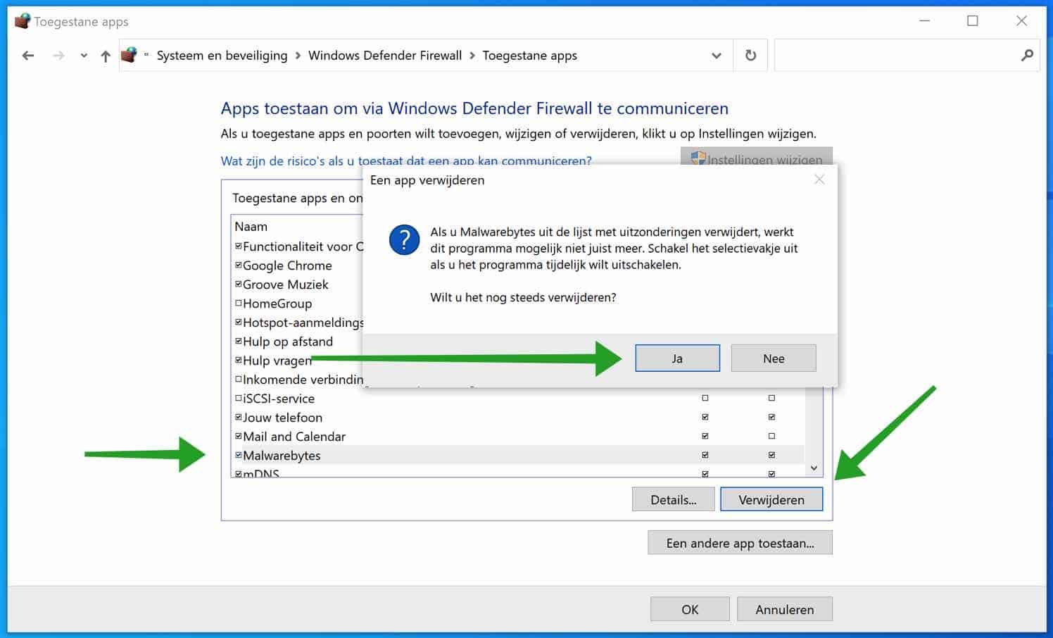 App verwijderen uit de Windows firewall