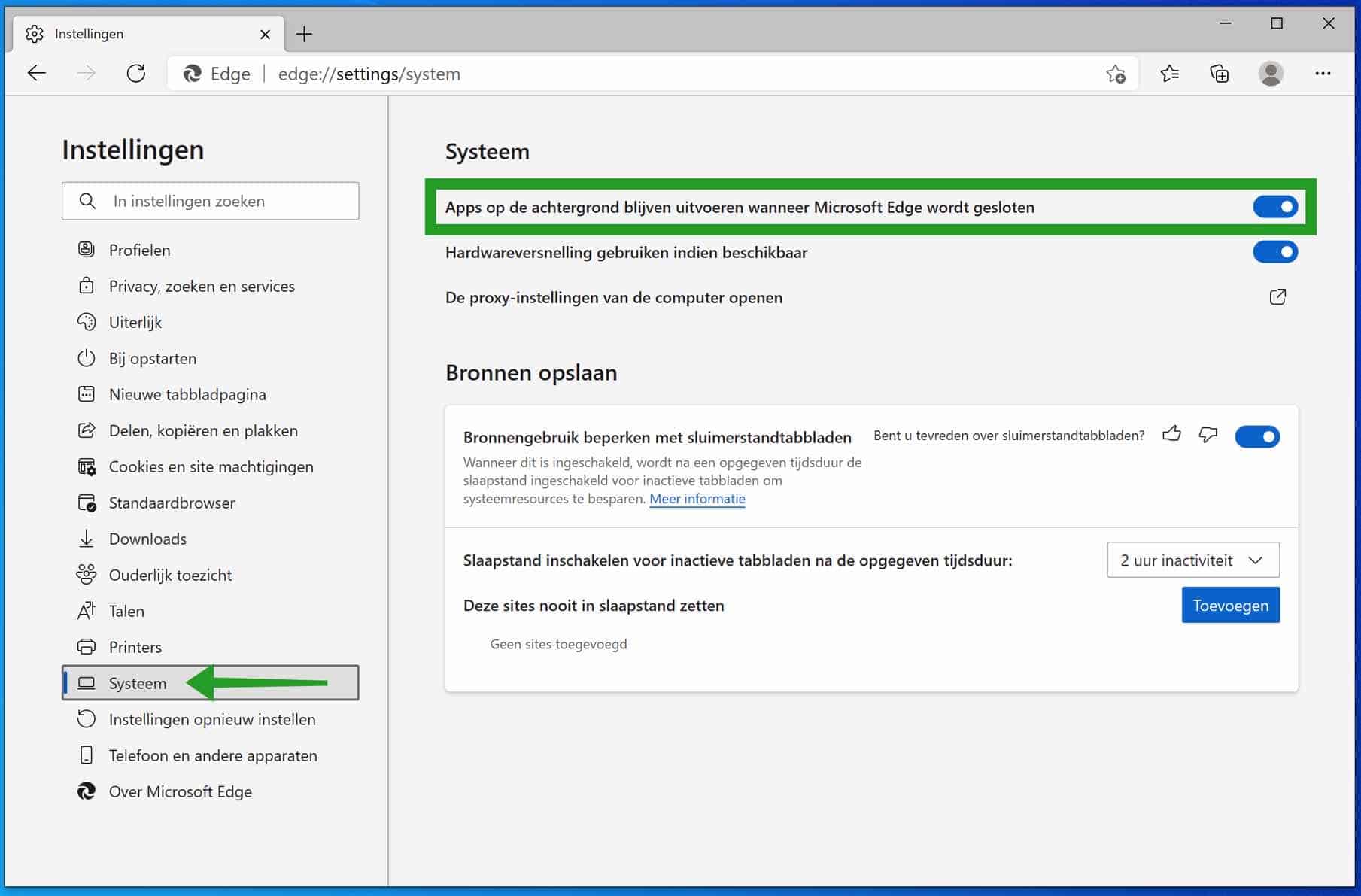Apps op de achtergrond blijven uitvoeren wanneer Microsoft Edge wordt gesloten