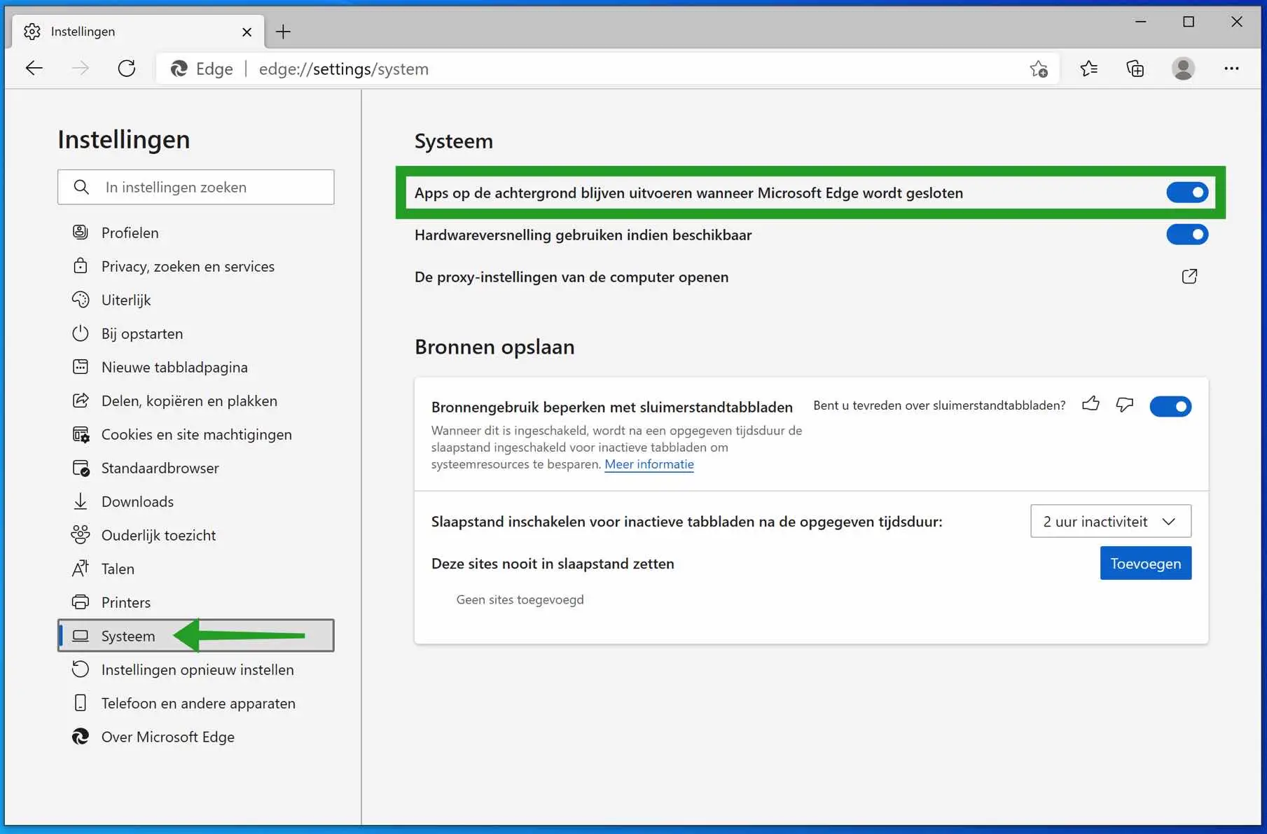 Apps op de achtergrond blijven uitvoeren wanneer Microsoft Edge wordt gesloten