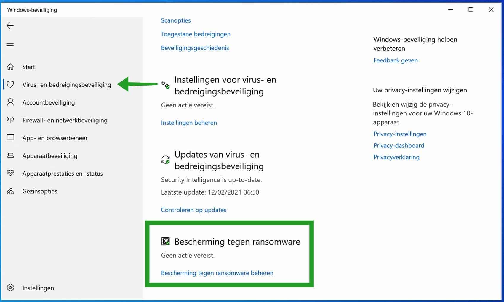 Protection against ransomware settings in windows