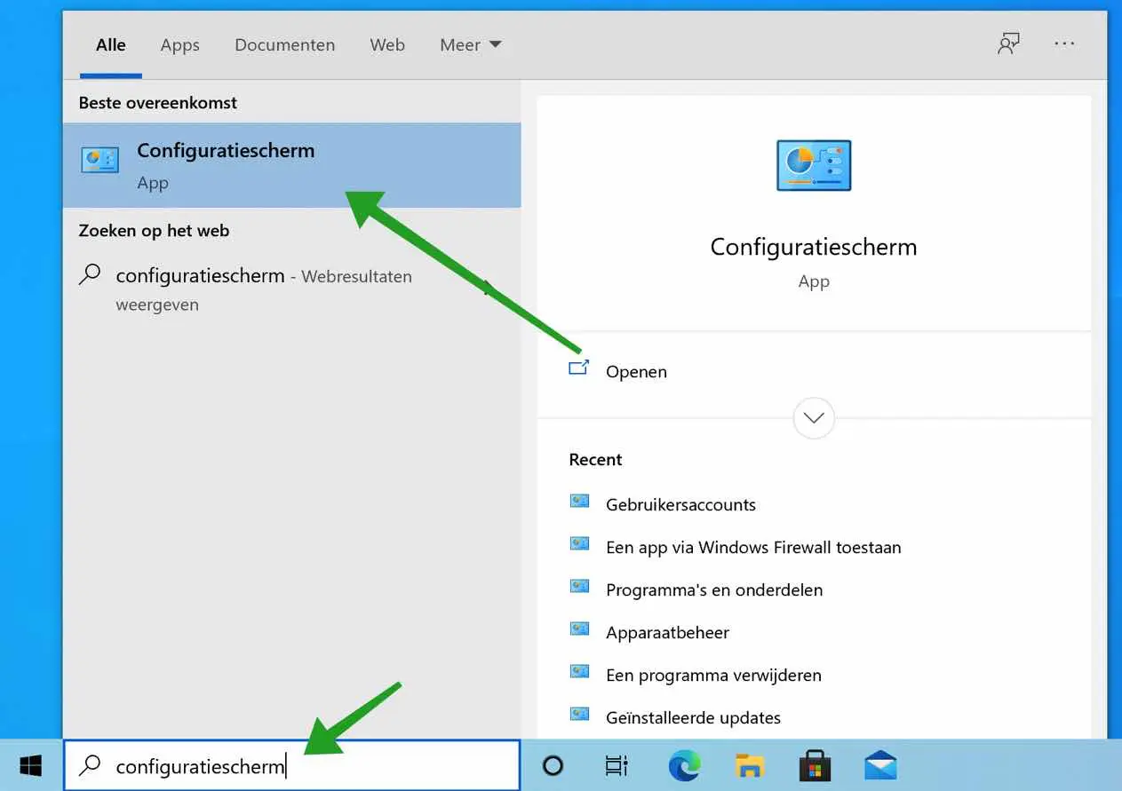 Configuratiescherm openen