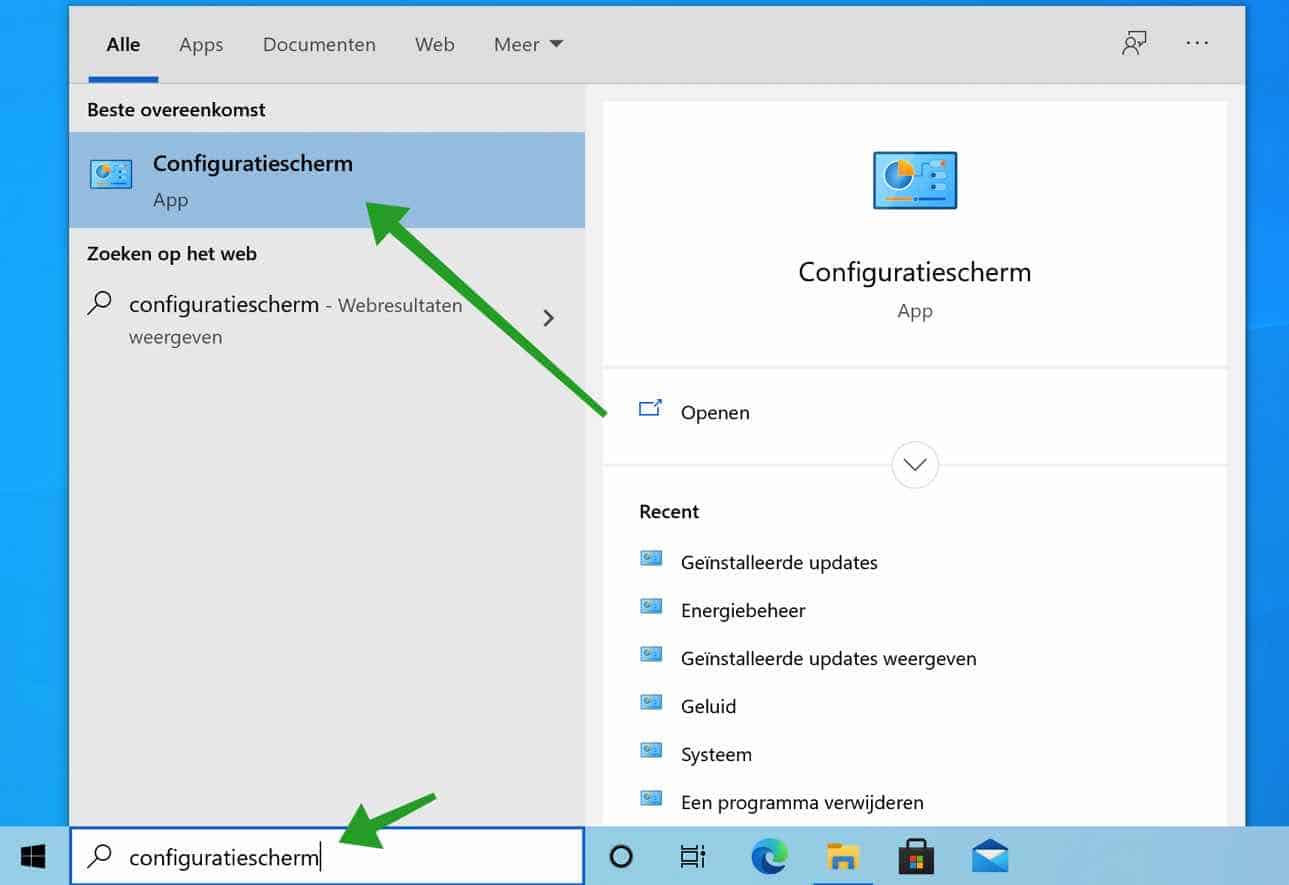 Configuratiescherm openen