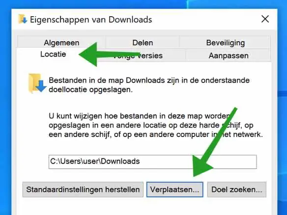 Downloads folder verplaatsen