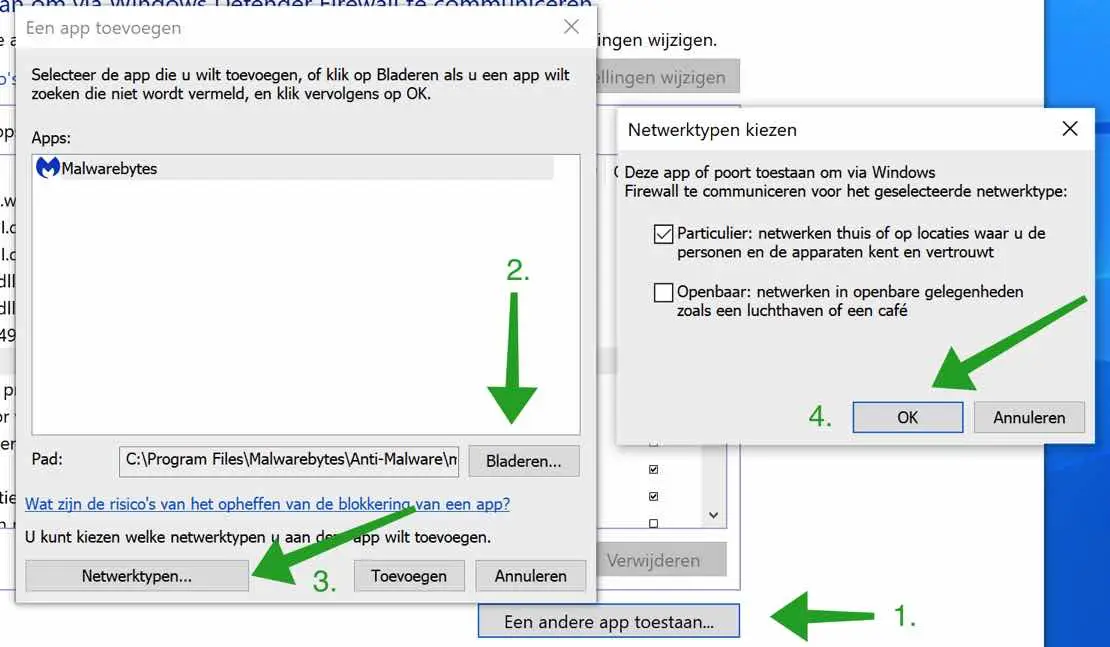 Een andere app toestaan in Windows firewall