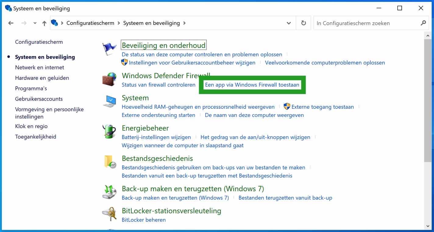 Een app via Windows firewall toestaan