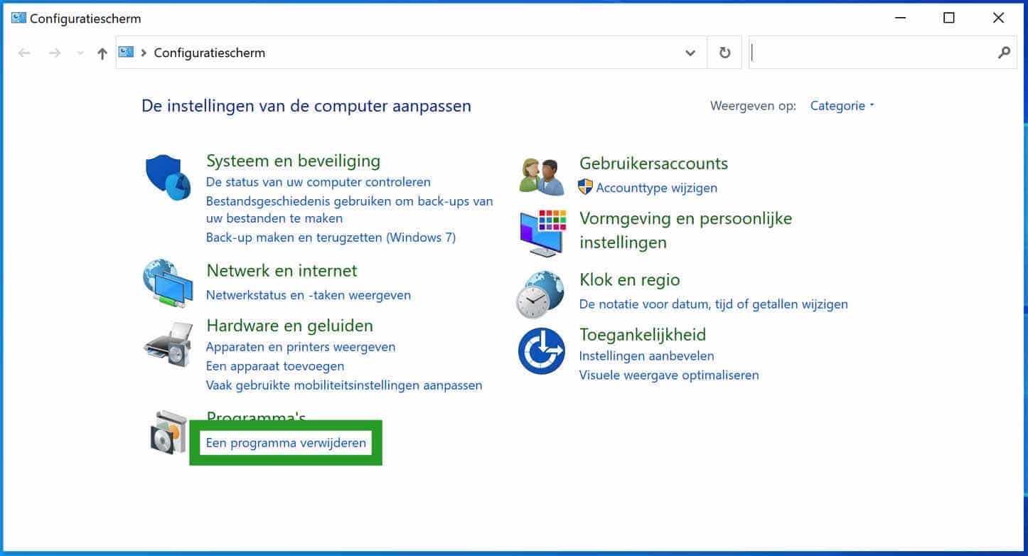 Een programma verwijderen windows