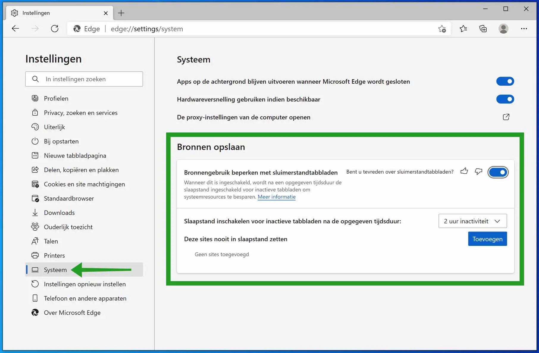 Geheugen besparen in Microsoft Edge met sluimerstandtabbladen