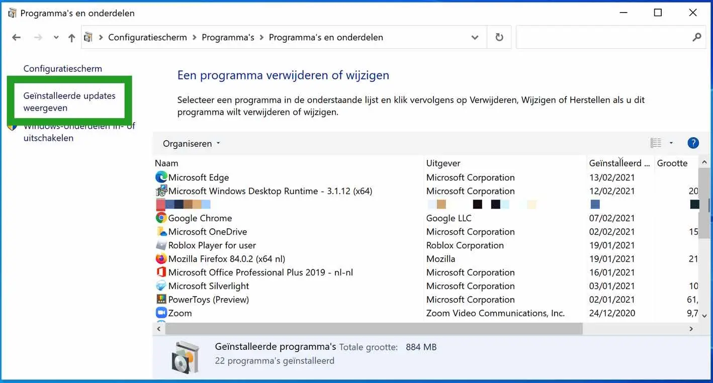 Geinstalleerde updates weergeven