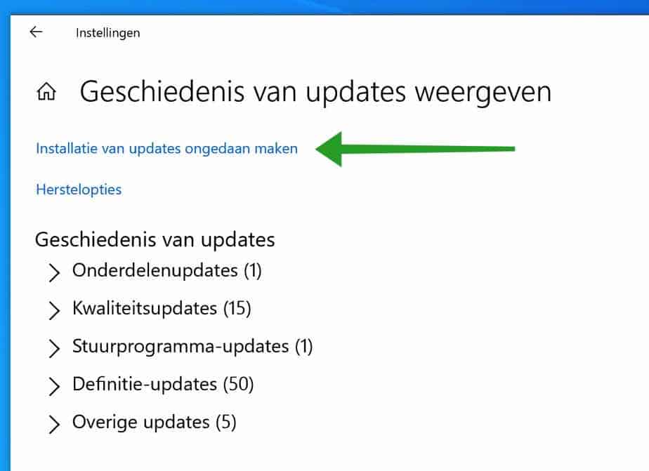 Installatie van updates ongedaan maken